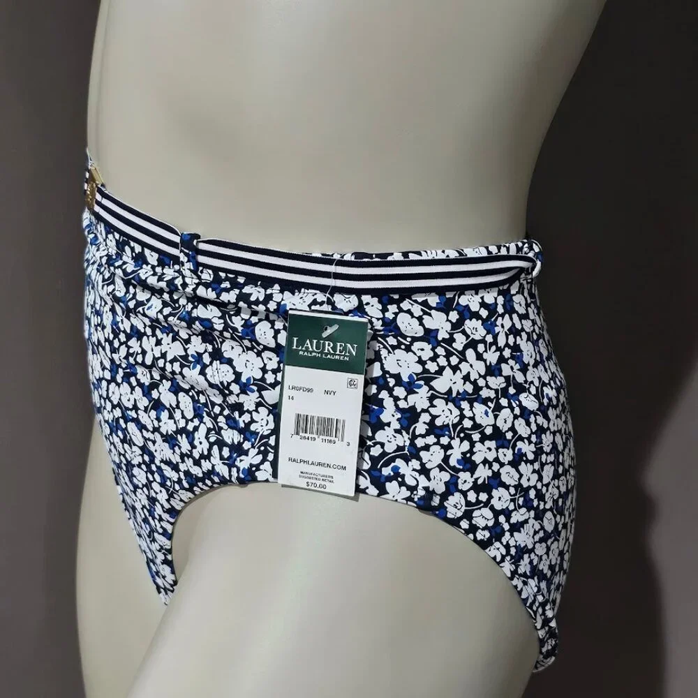 Lauren Ralph Lauren Floral Belted High-Waist Bikini Bottoms - Picture 3 of 10
